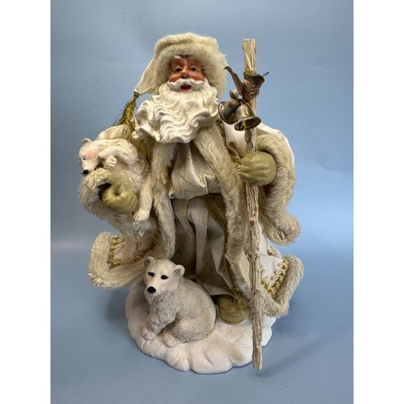 1998 Christmas Fantasy Ltd. Fabriche Santa Figurine With Polar Bears - Picture 1 of 10